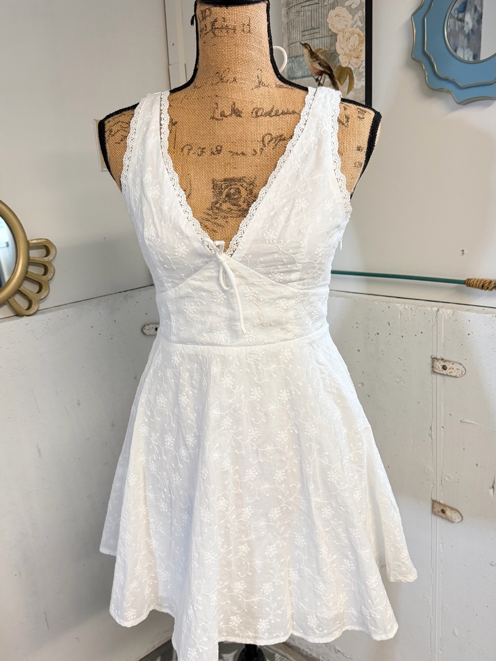 Altar'd State White Lace V-Neck Mini Dress